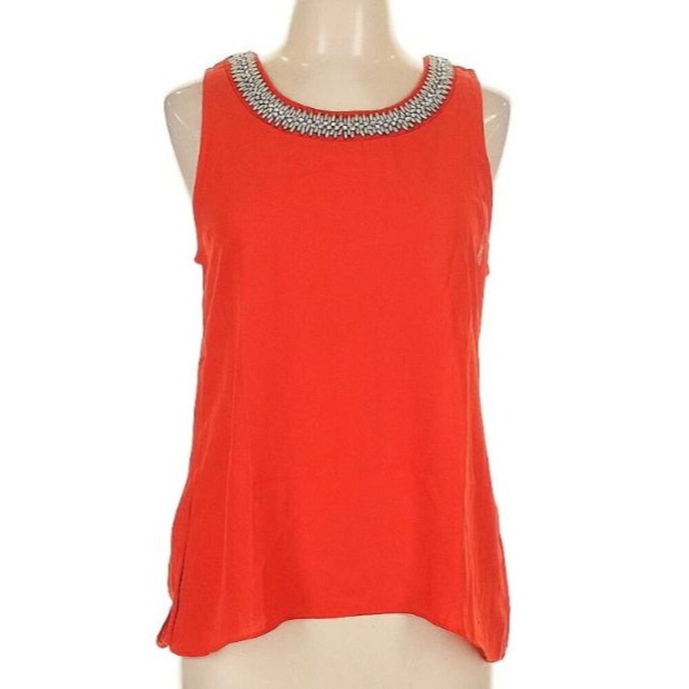 Women's Large Sleeveless Blouse Tank Socialite Beaded Accents Orange NWT